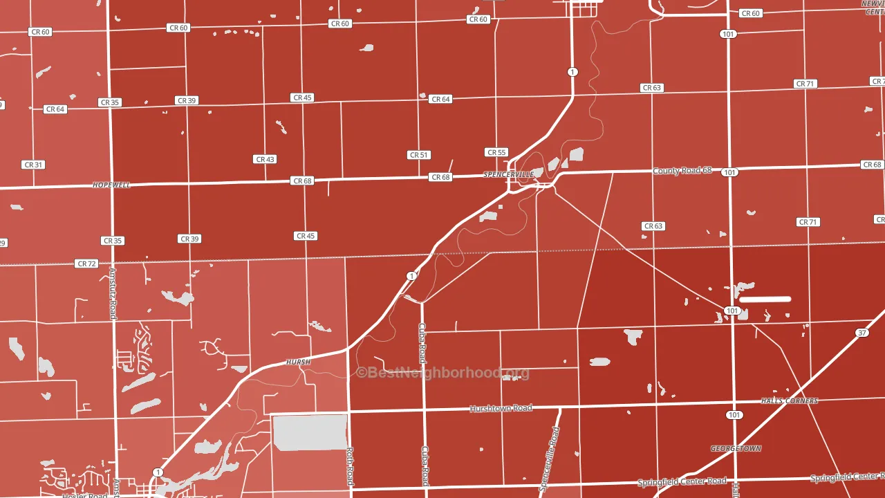 Spencerville, IN block-group political-lean map