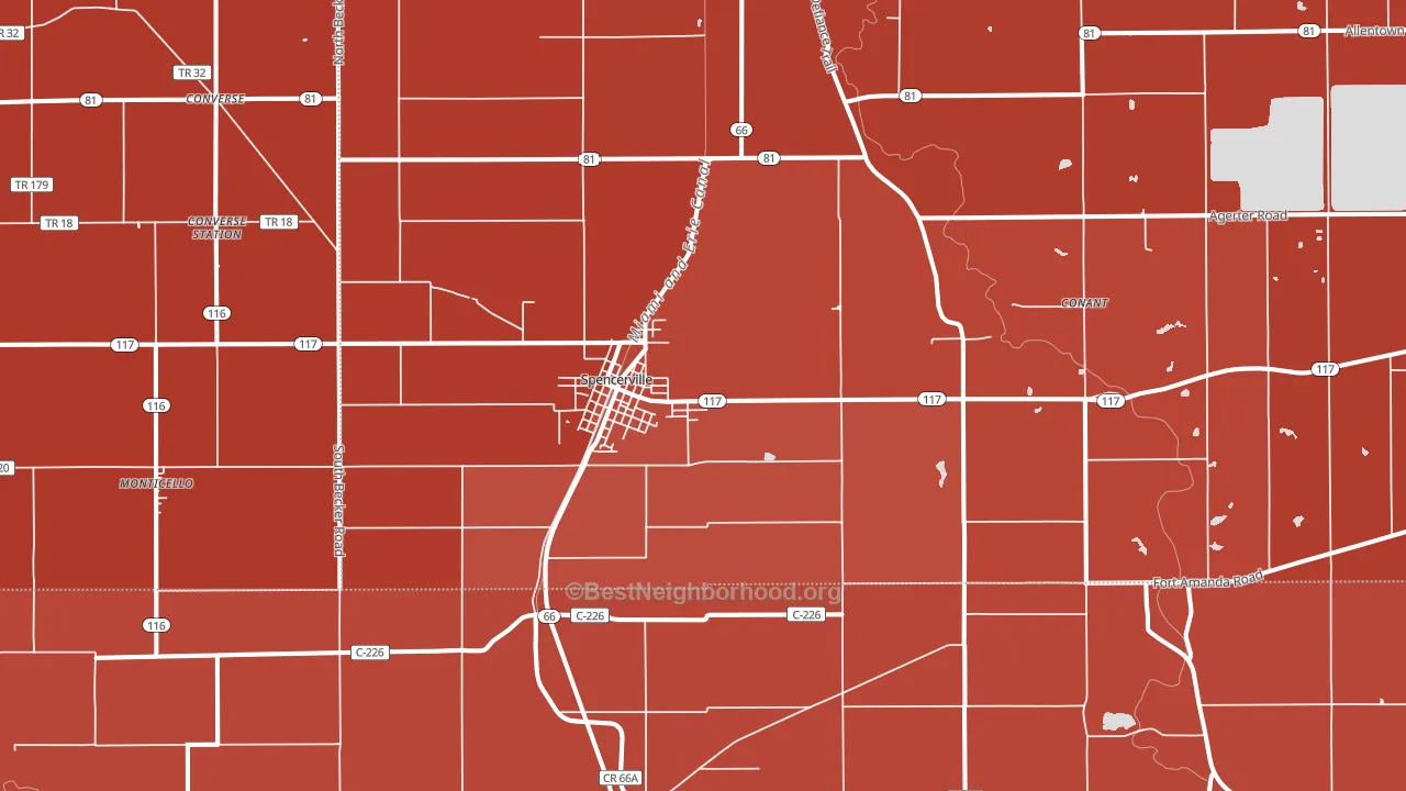 Spencerville, OH block-group political-lean map
