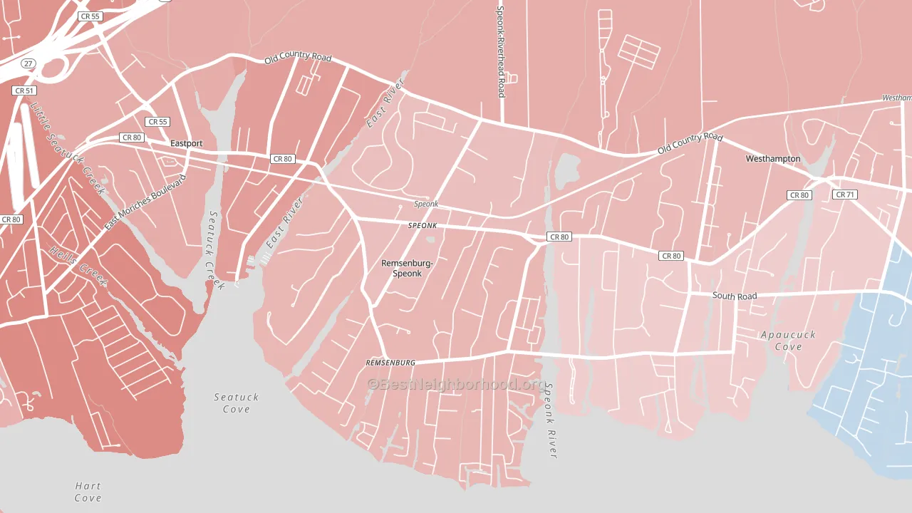 Speonk, NY block-group political-lean map