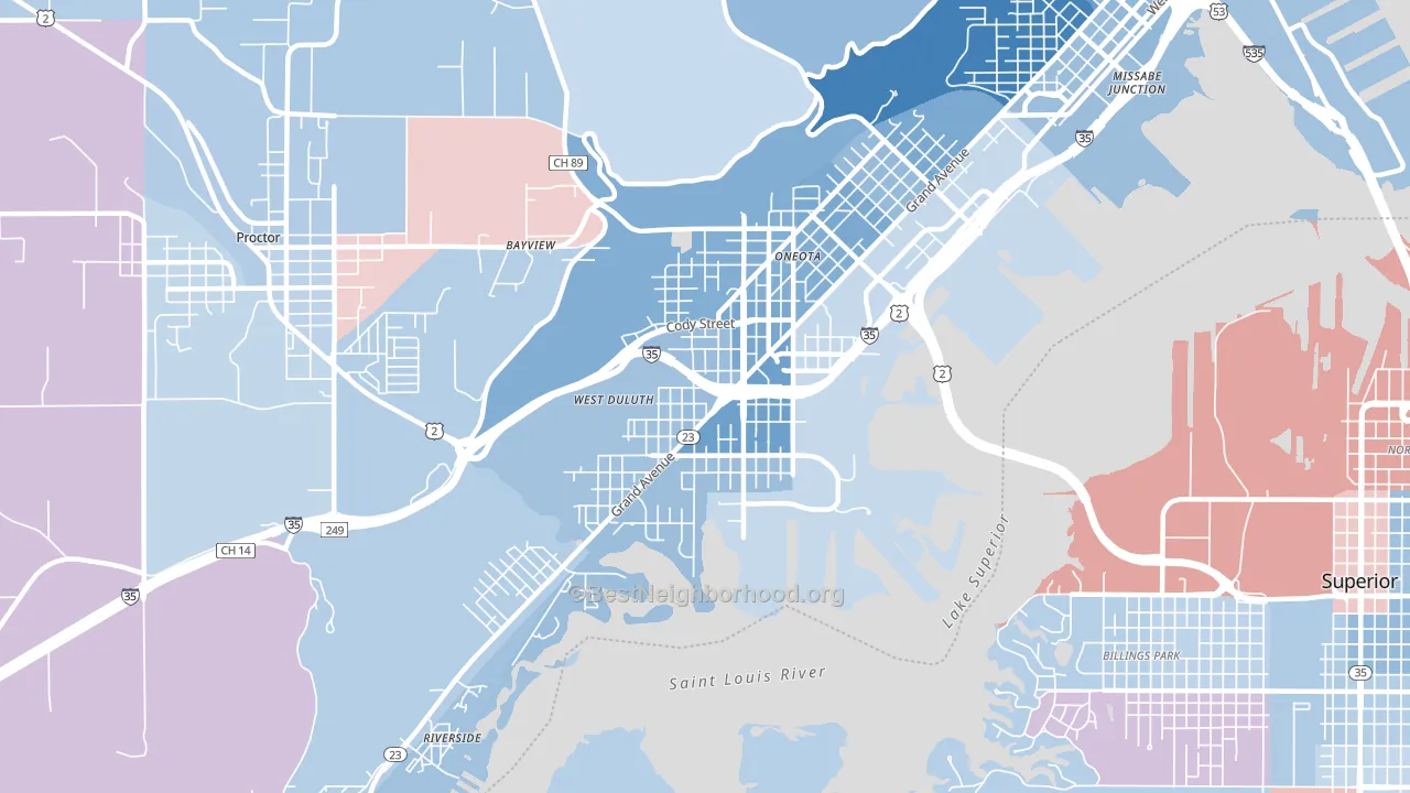 Spirit Valley-Denfeld-Norton Park, Duluth, MN block-group political-lean map