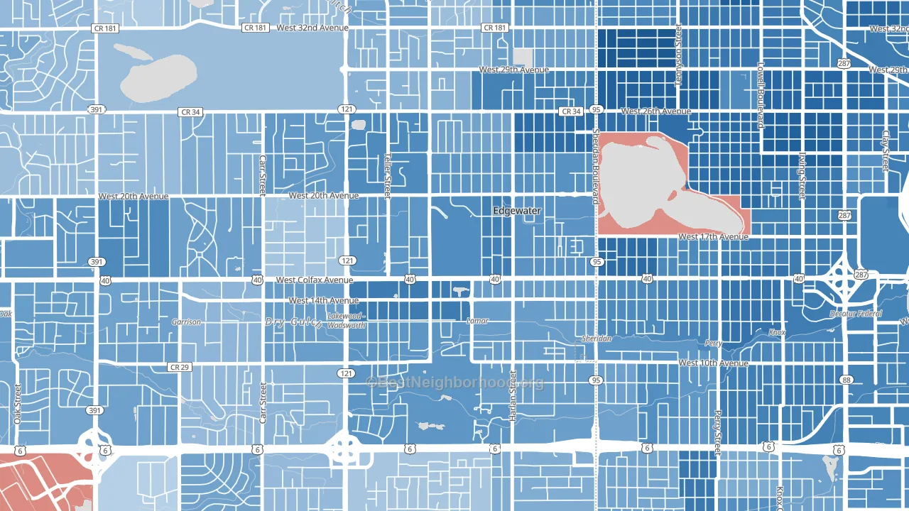 Spivak, Edgewater, CO block-group political-lean map