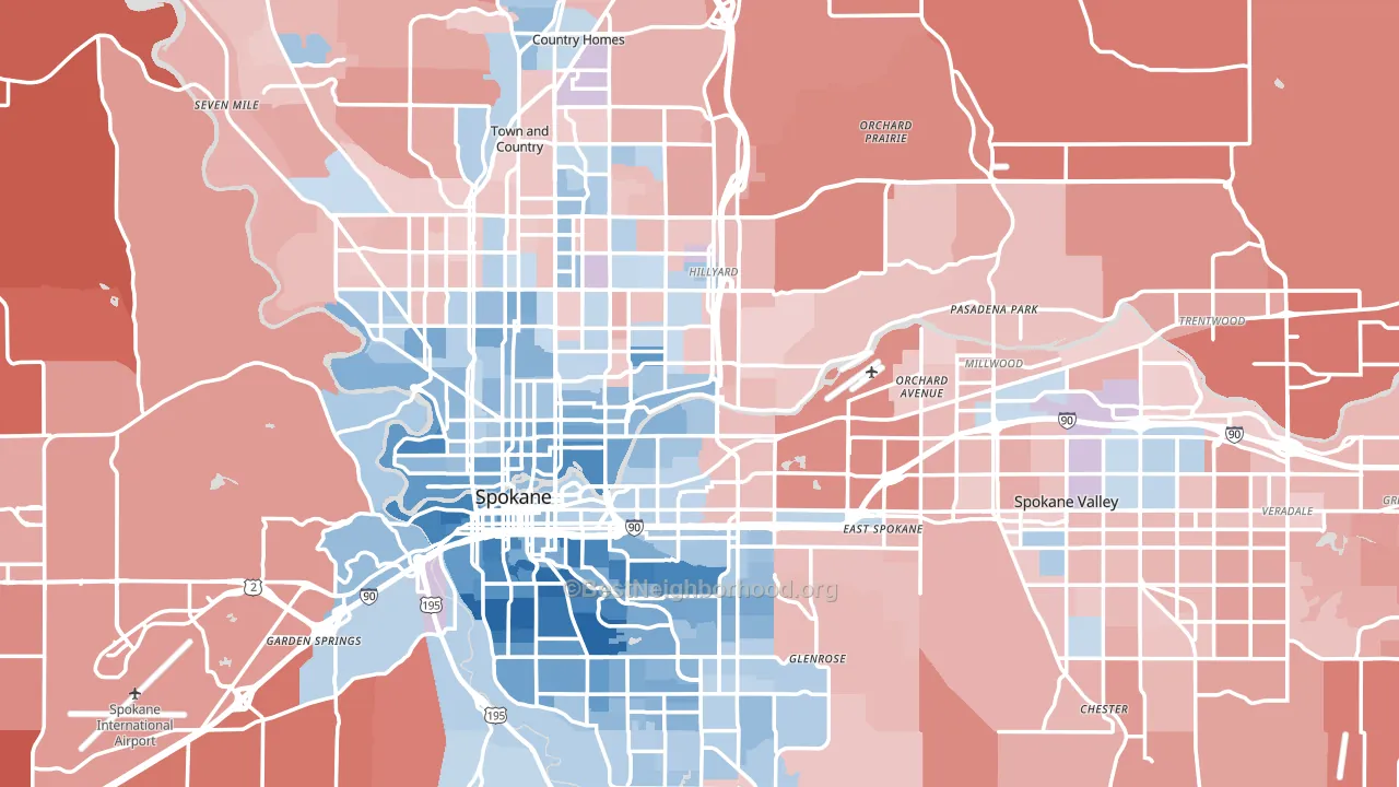 Spokane County, WA block-group political-lean map