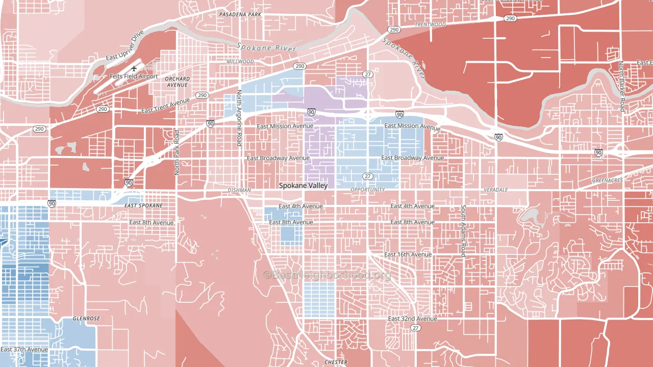 Spokane Valley, WA block-group political-lean map
