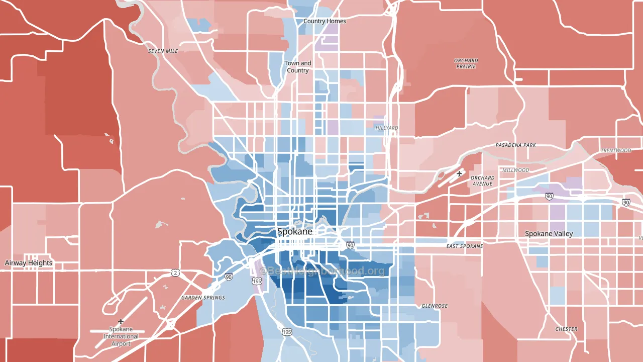 Spokane, WA block-group political-lean map