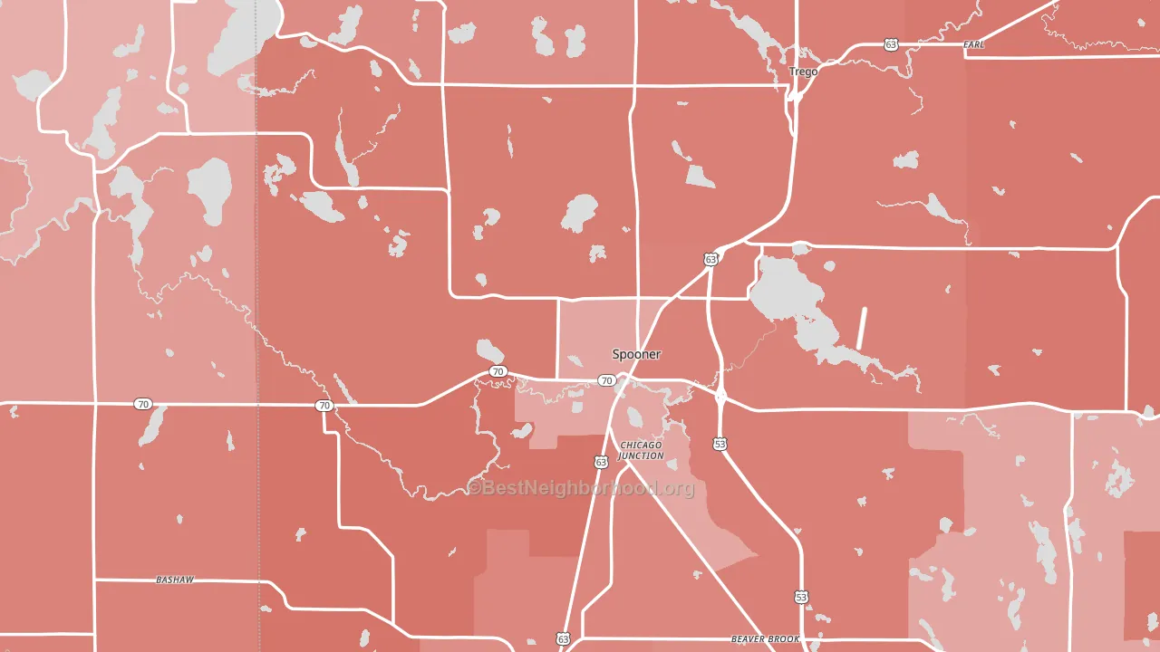 Spooner, WI block-group political-lean map