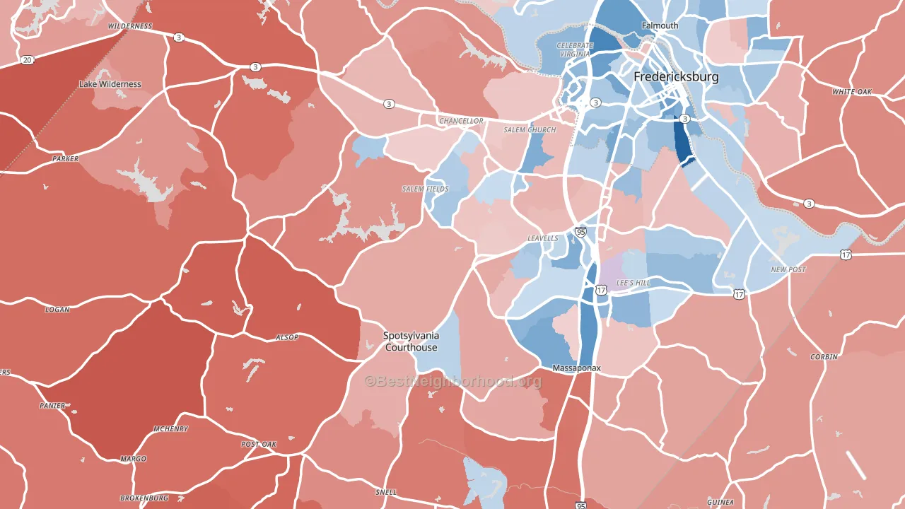 Spotsylvania County, VA block-group political-lean map