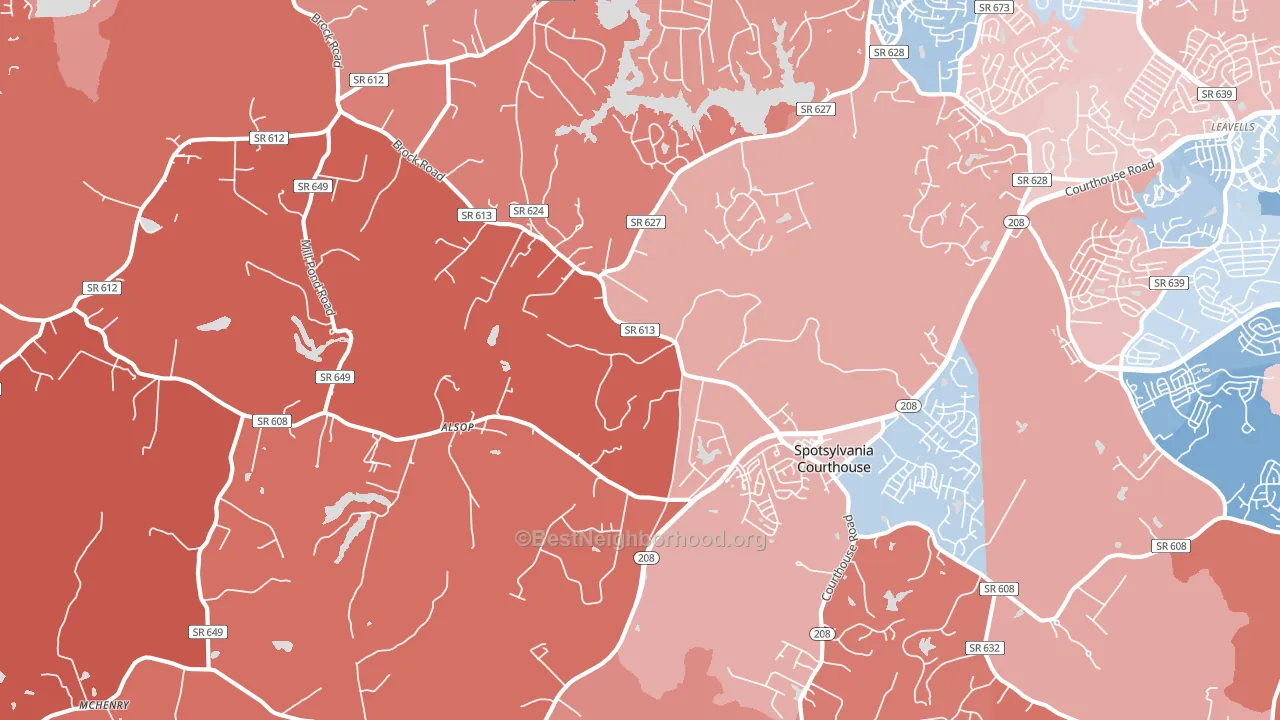 Spotsylvania Courthouse, VA block-group political-lean map