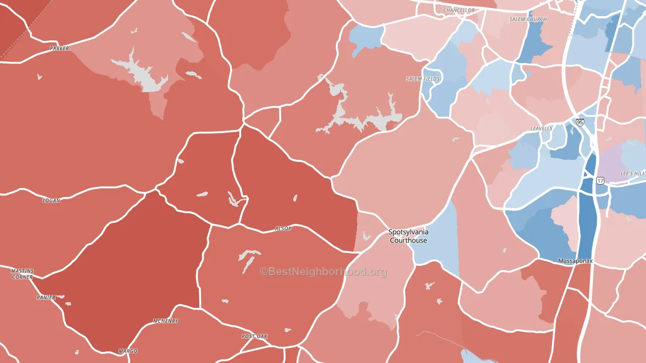 Spotsylvania, VA block-group political-lean map