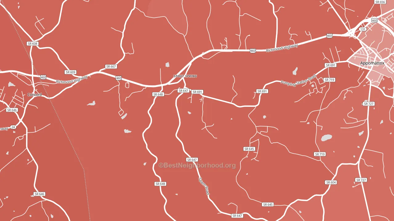 Spout Spring, VA block-group political-lean map