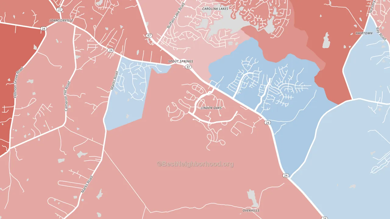 Spout Springs, NC block-group political-lean map