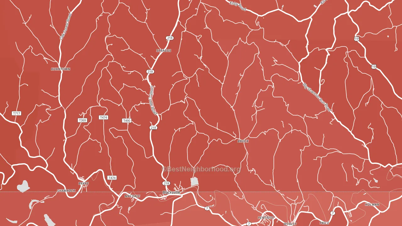 Spraggs, PA block-group political-lean map