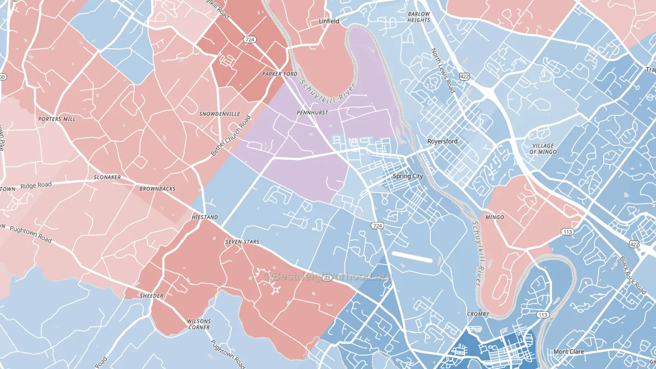 Spring City, PA block-group political-lean map