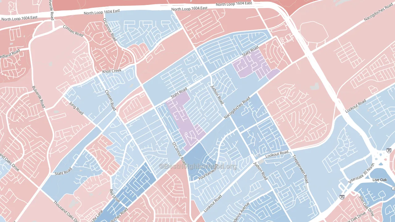 Spring Creek, San Antonio, TX block-group political-lean map
