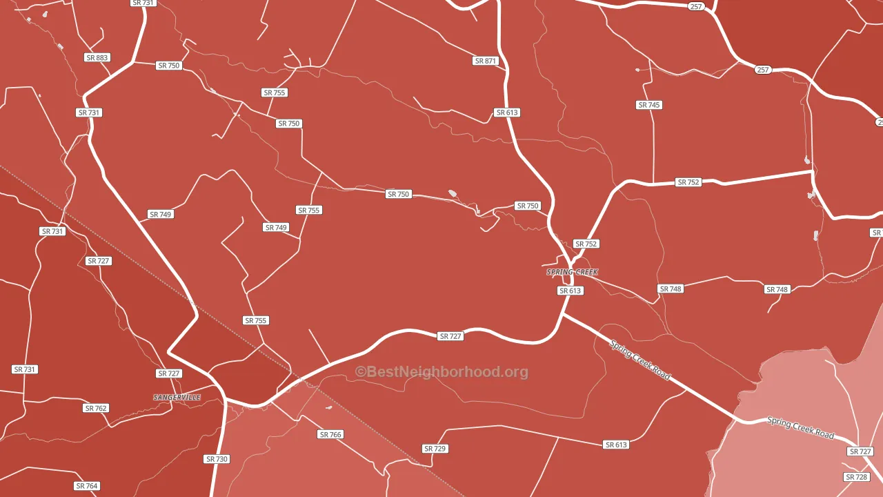 Spring Creek, VA block-group political-lean map
