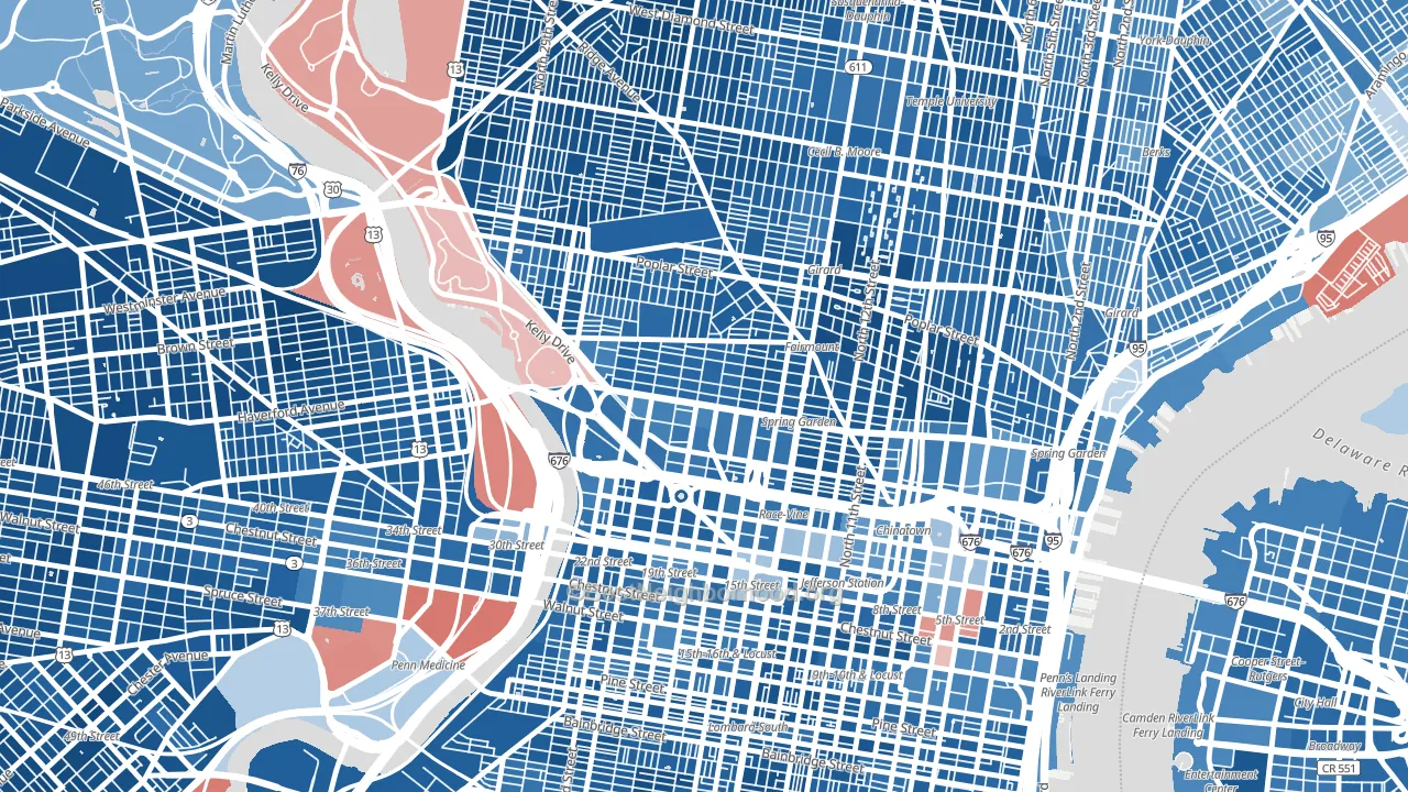 Spring Garden, Philadelphia, PA block-group political-lean map