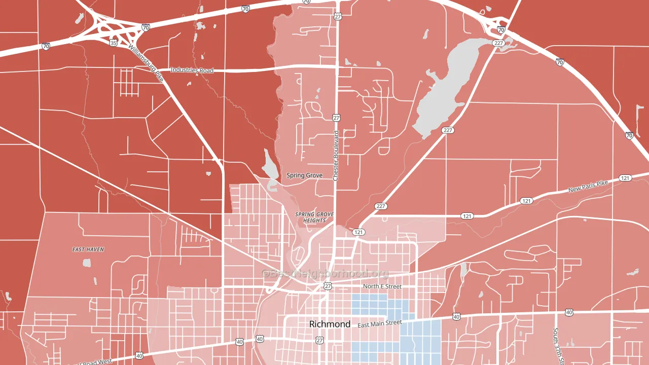 Spring Grove, IN block-group political-lean map