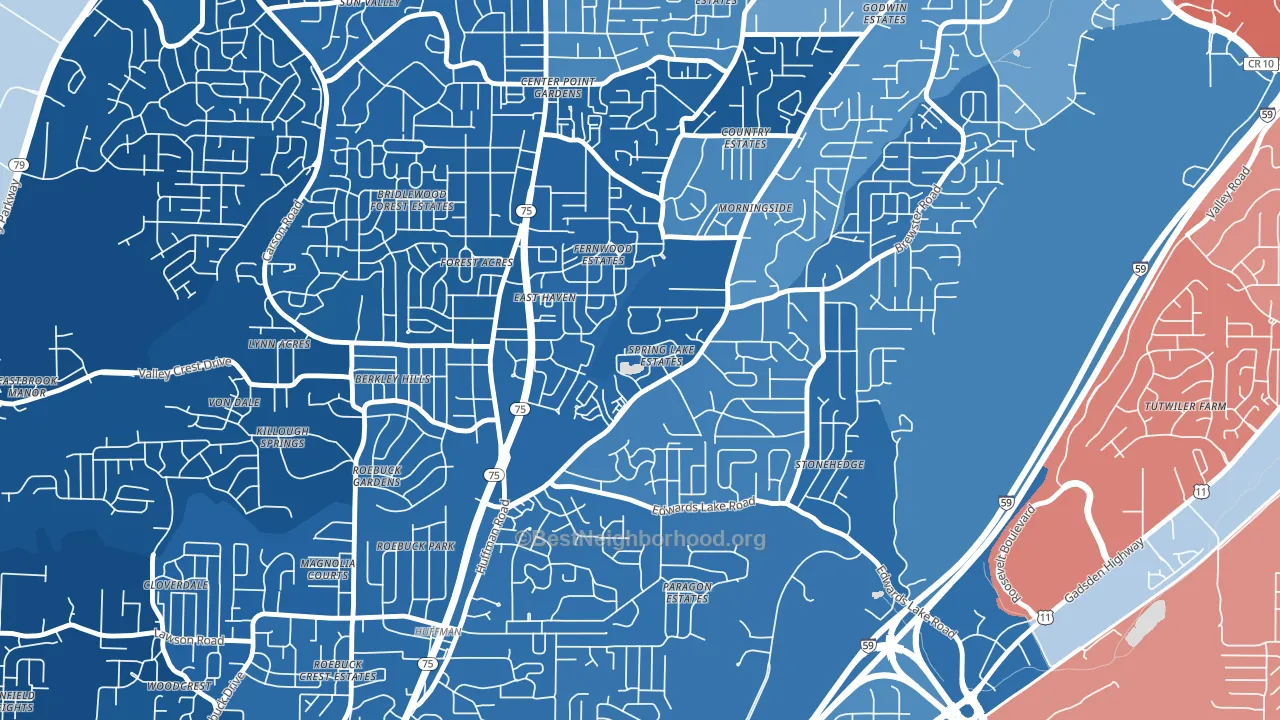 Spring Lake, Birmingham, AL block-group political-lean map