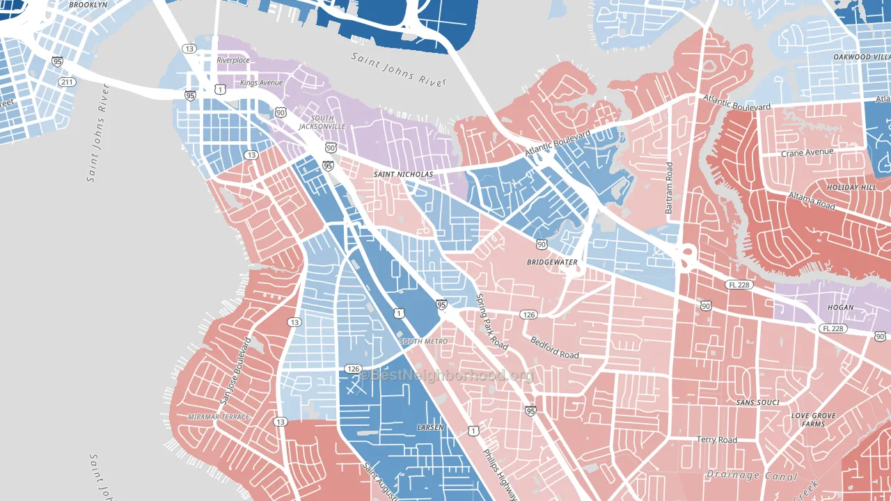 Spring Park, Jacksonville, FL block-group political-lean map