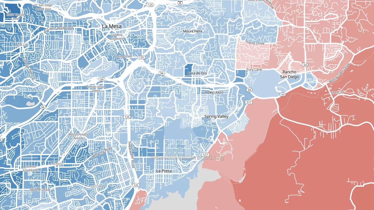 Spring Valley, CA block-group political-lean map