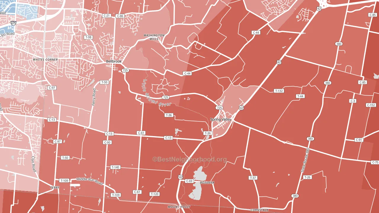 Spring Valley, OH block-group political-lean map