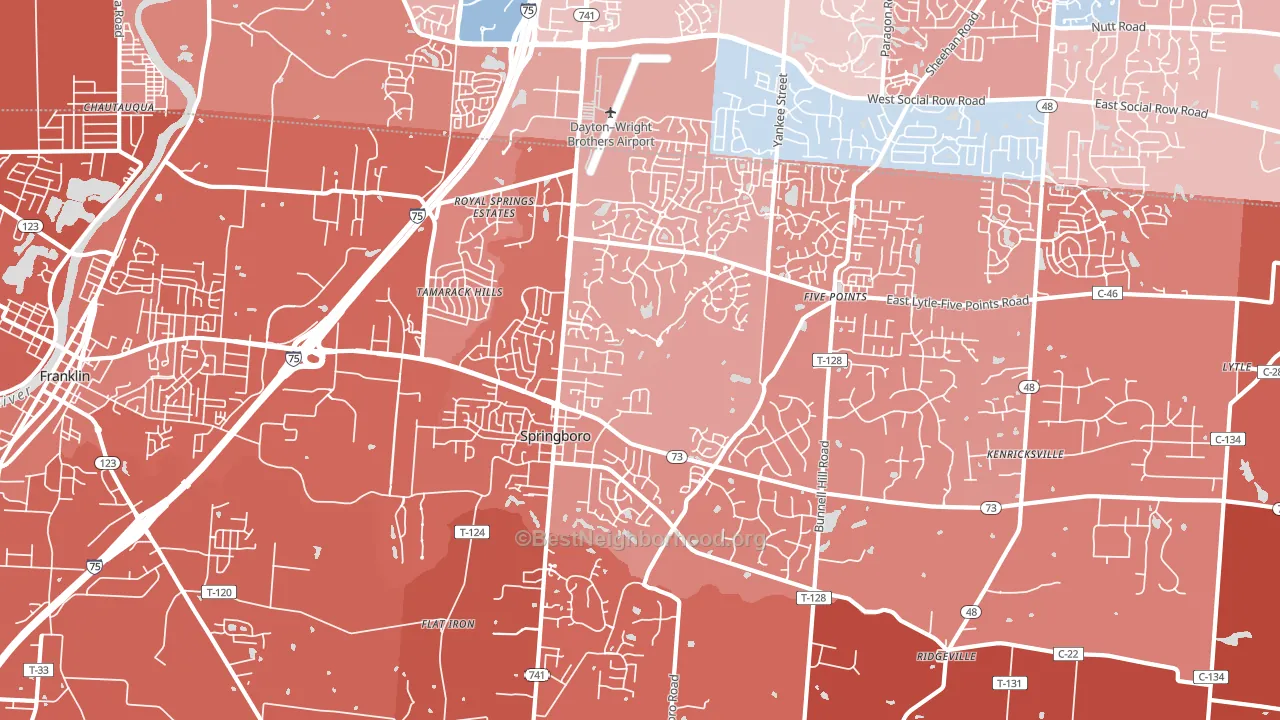 Springboro, OH block-group political-lean map