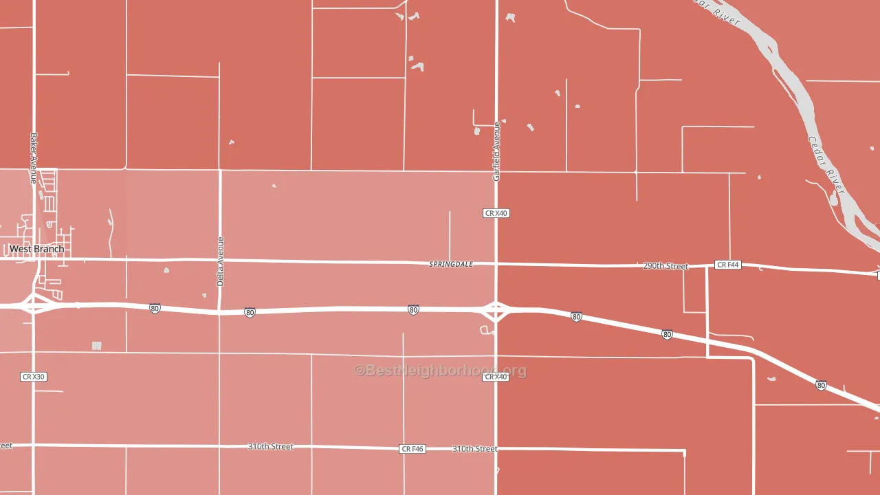 Springdale, IA block-group political-lean map