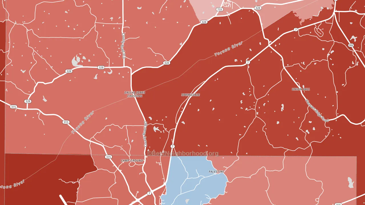 Springdale, MS block-group political-lean map