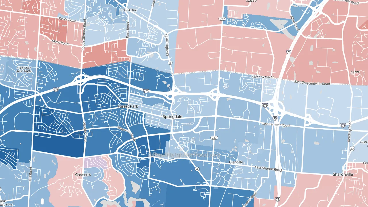Springdale, OH block-group political-lean map