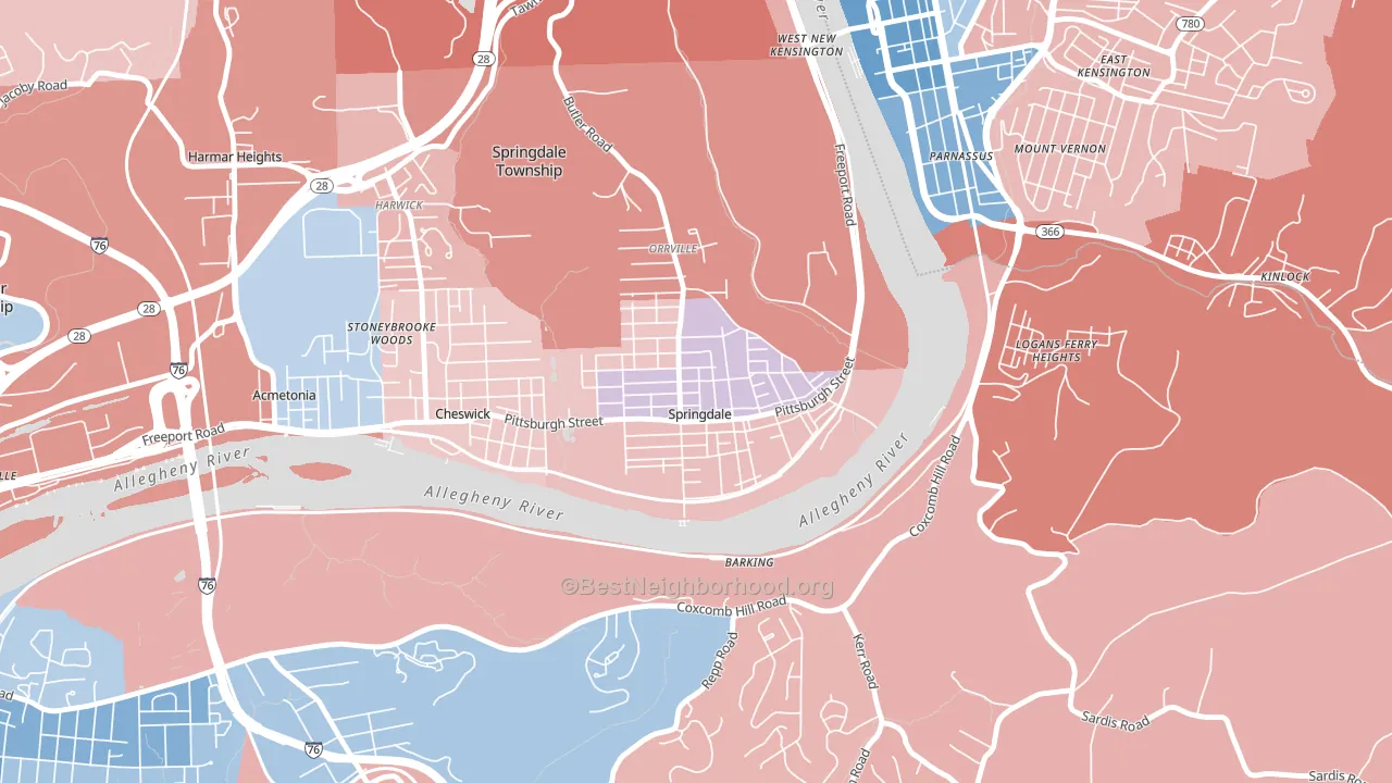 Springdale, PA block-group political-lean map