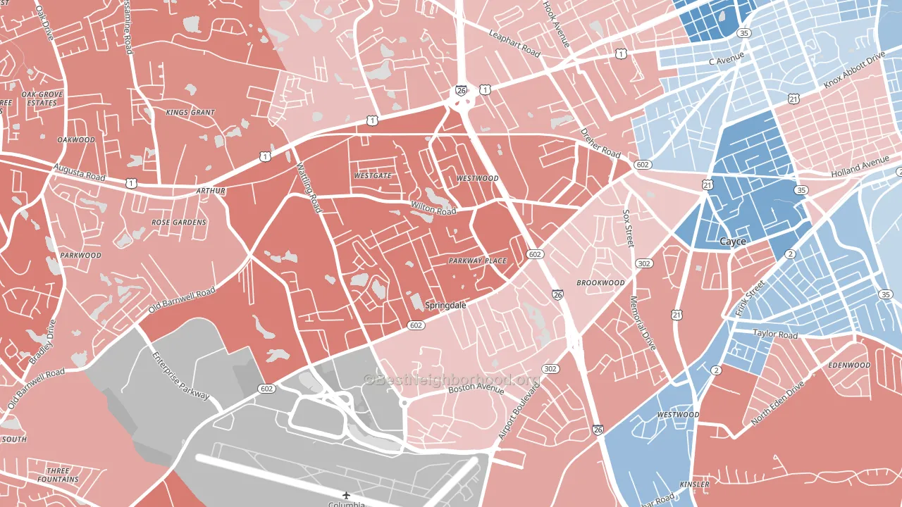 Springdale, SC block-group political-lean map