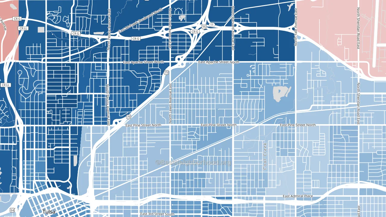 Springdale, Tulsa, OK block-group political-lean map