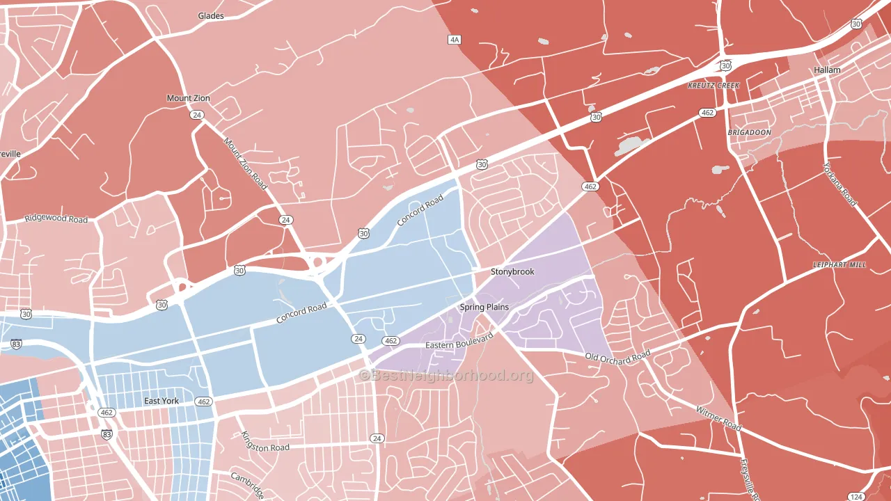 Springetts Manor-Yorklyn, York, PA block-group political-lean map