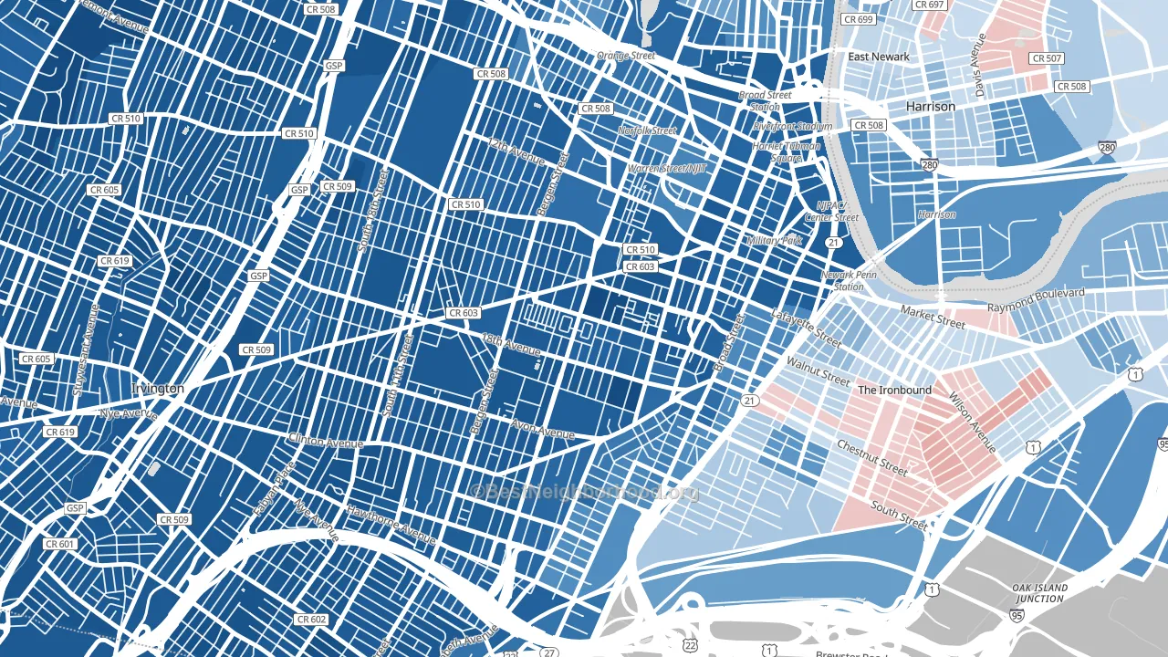 Springfield-Belmont, Newark, NJ block-group political-lean map
