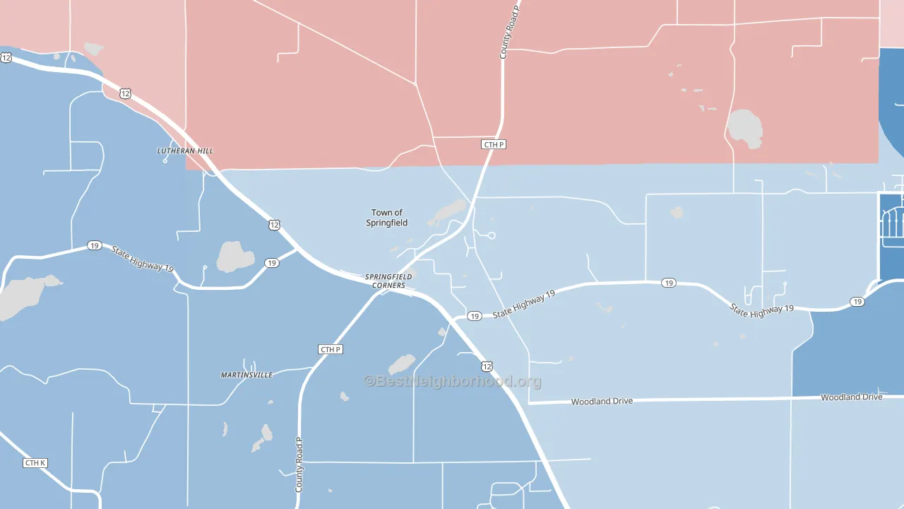 Springfield Corners, WI block-group political-lean map