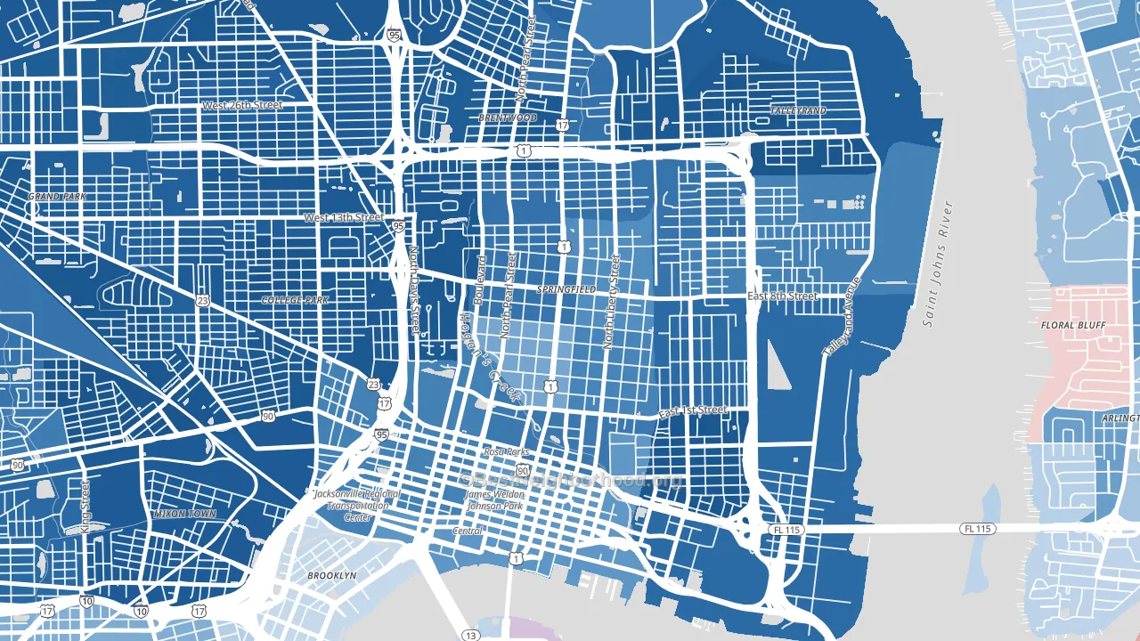 Springfield, Jacksonville, FL block-group political-lean map