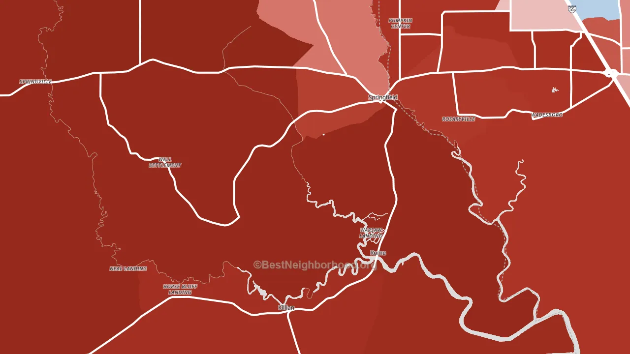 Springfield, LA block-group political-lean map