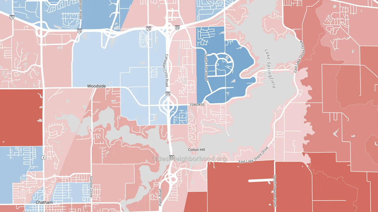Springfield Lake Shore Improvement, Springfield, IL block-group political-lean map