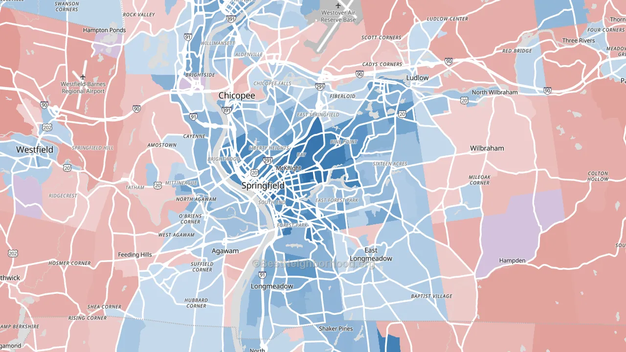 Springfield, MA block-group political-lean map