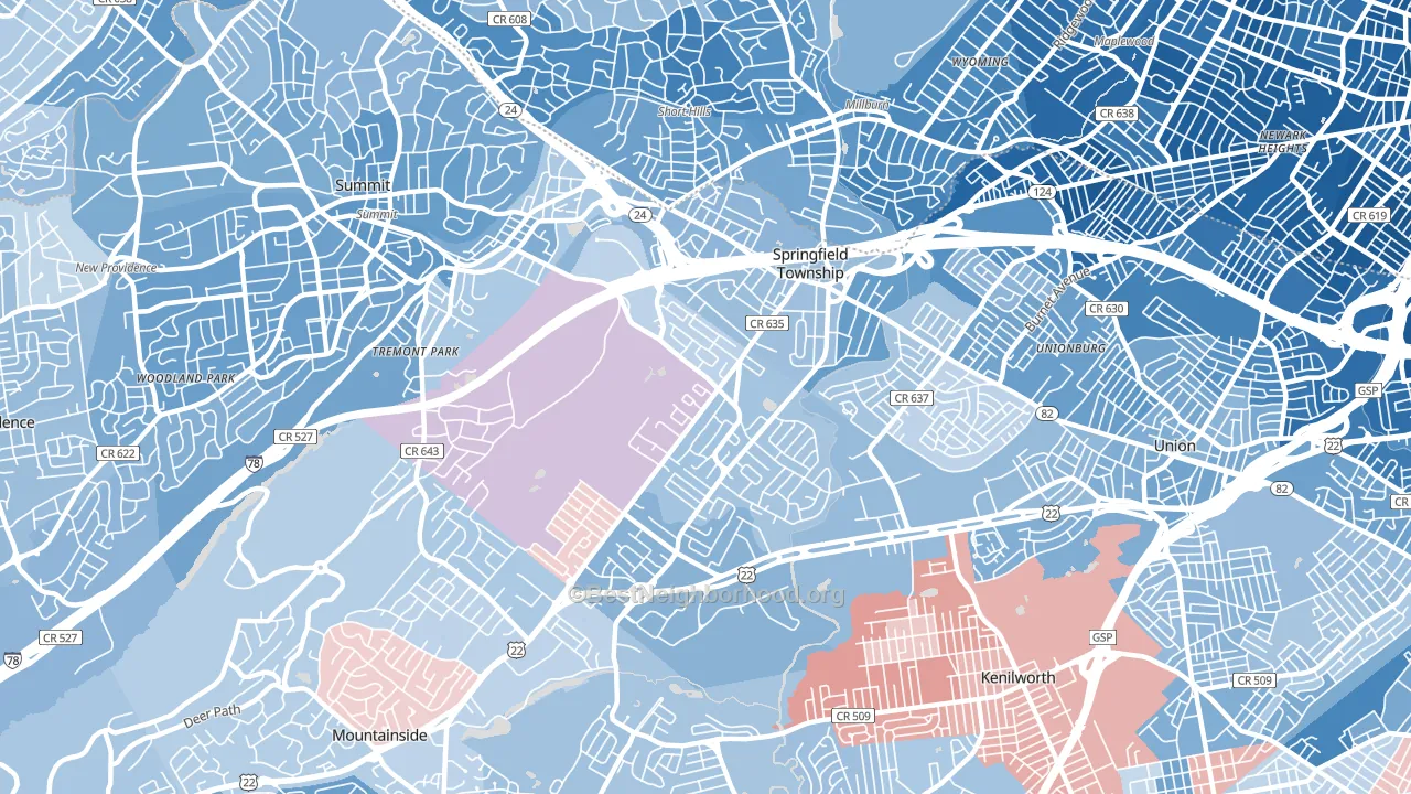 Springfield, NJ block-group political-lean map