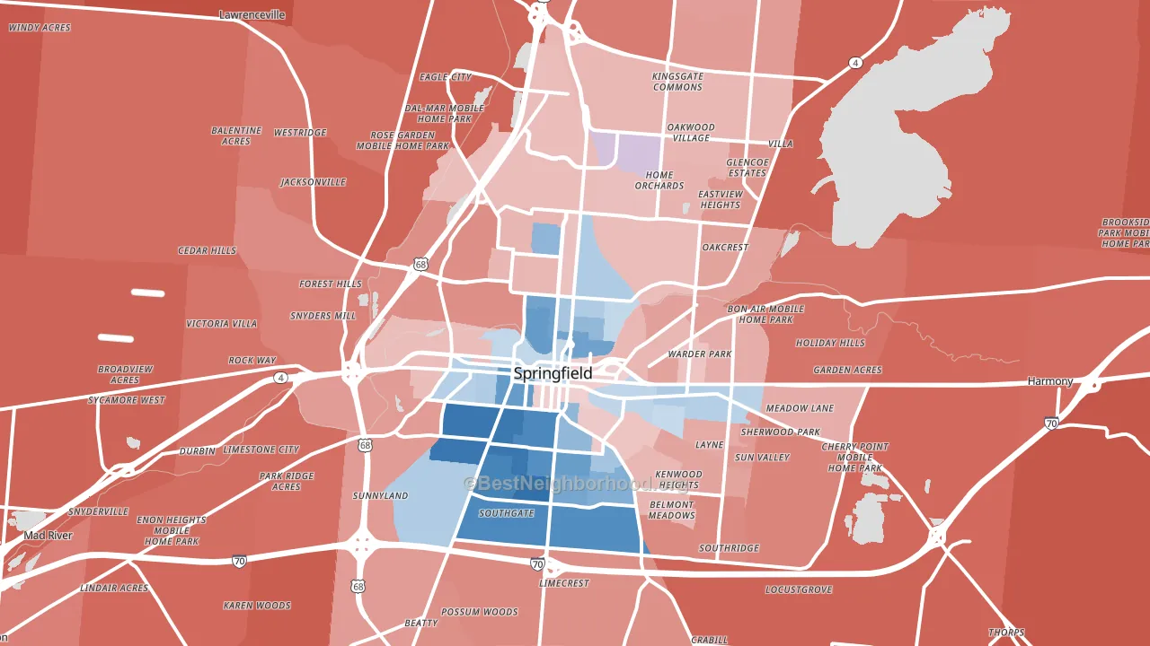 Springfield, OH block-group political-lean map