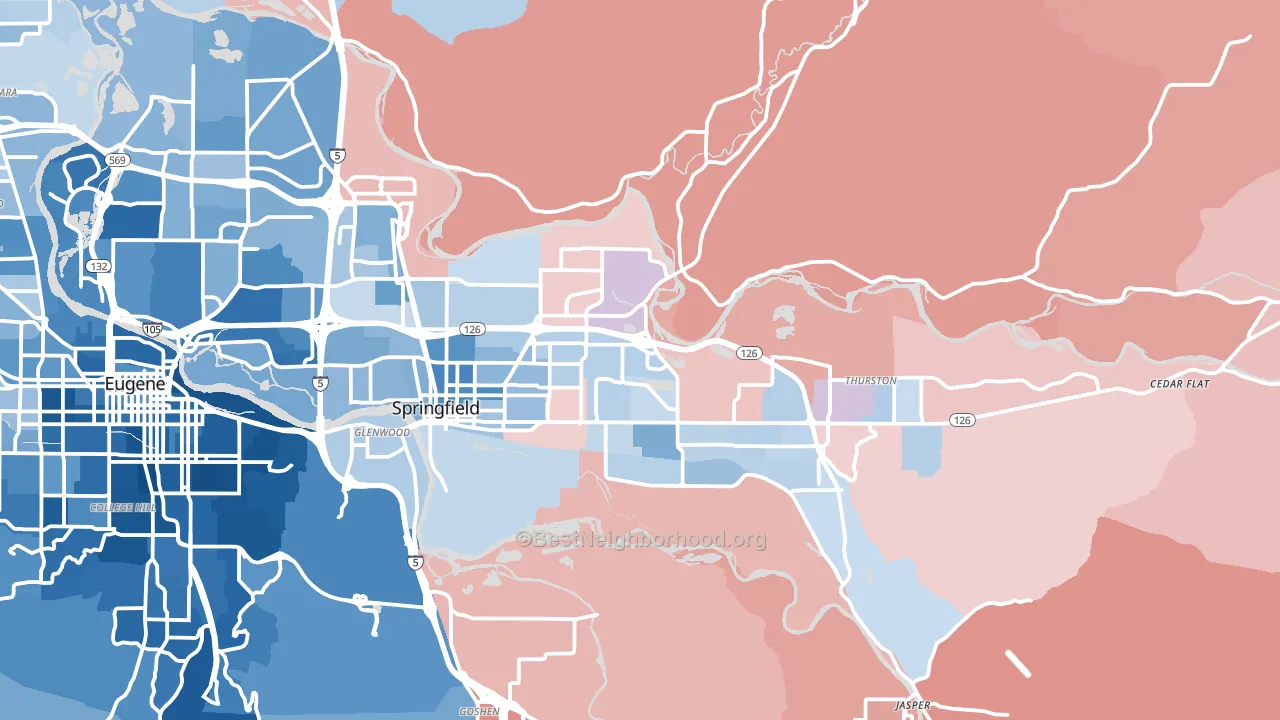 Springfield, OR block-group political-lean map