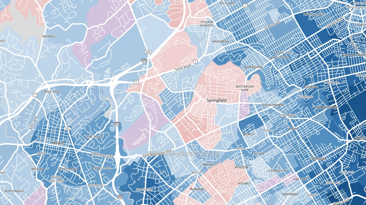 Springfield, PA block-group political-lean map