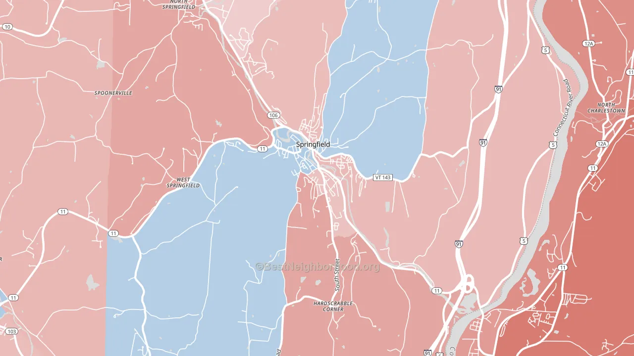 Springfield, VT block-group political-lean map