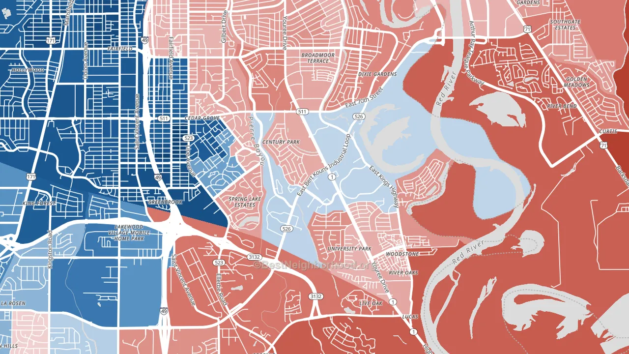 Springlake-University Terrace, Shreveport, LA block-group political-lean map