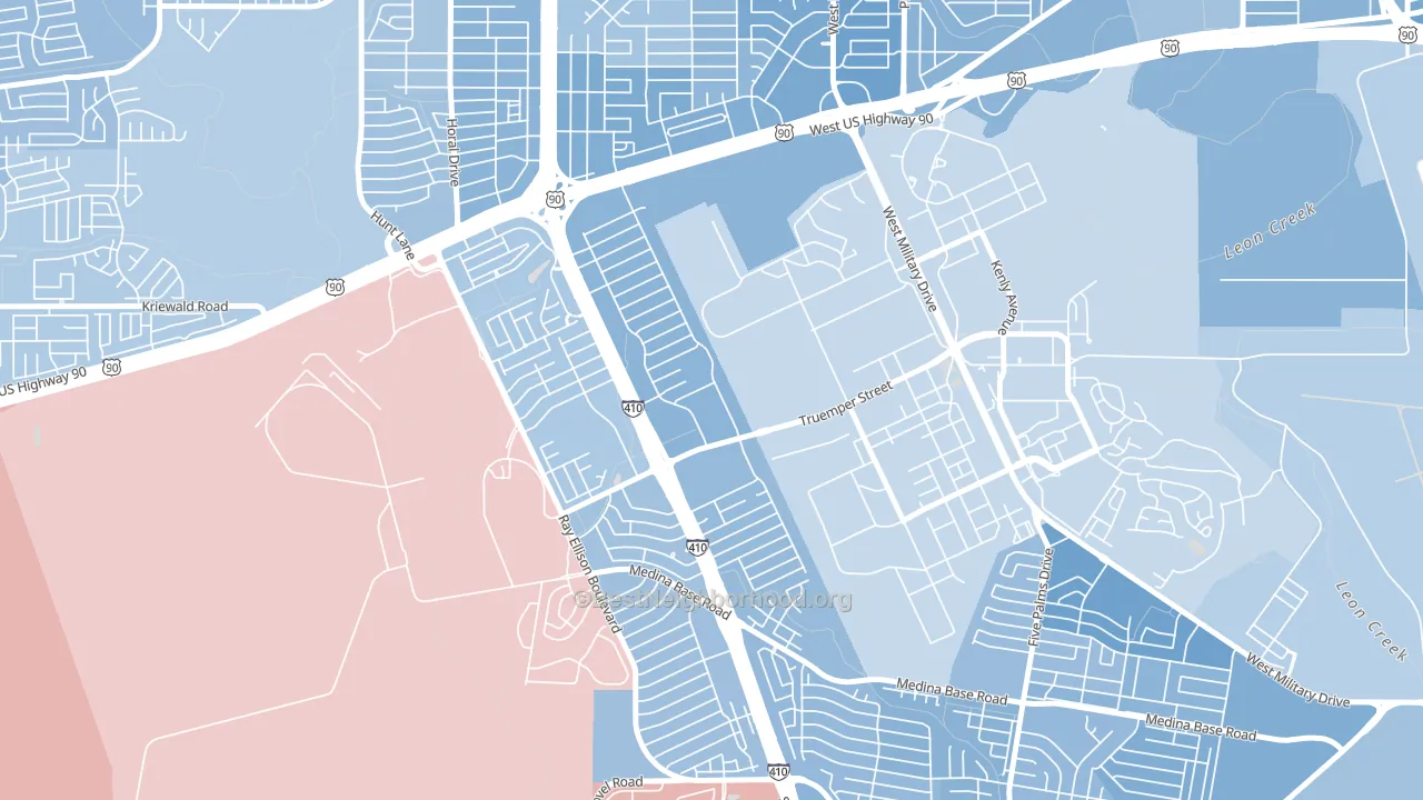 Springvale, San Antonio, TX block-group political-lean map