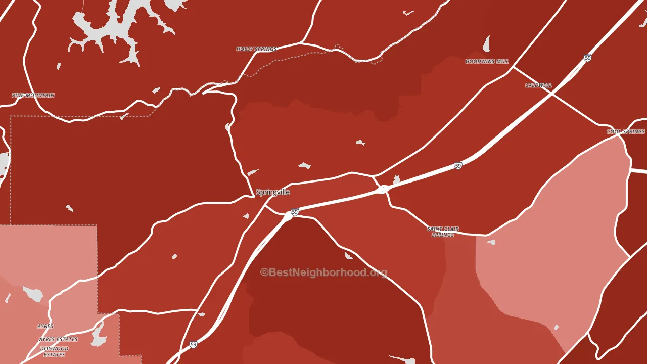 Springville, AL block-group political-lean map