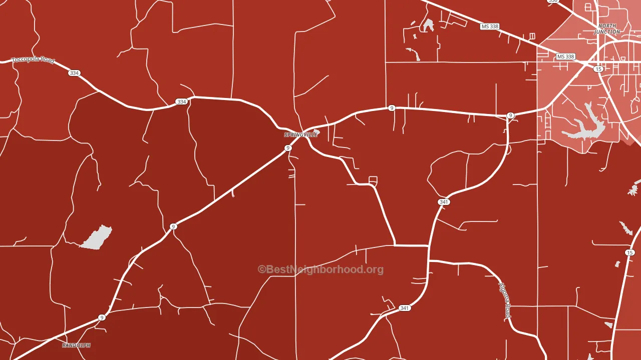 Springville, MS block-group political-lean map