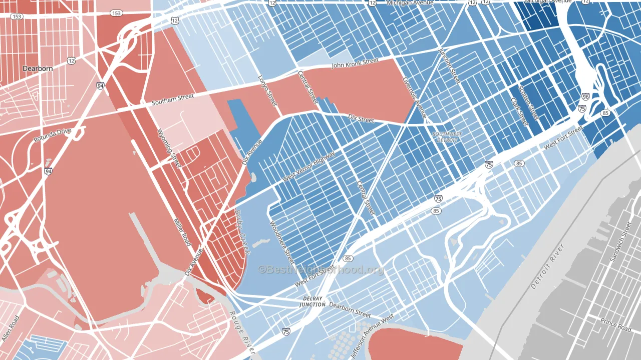 Springwells, Detroit, MI block-group political-lean map