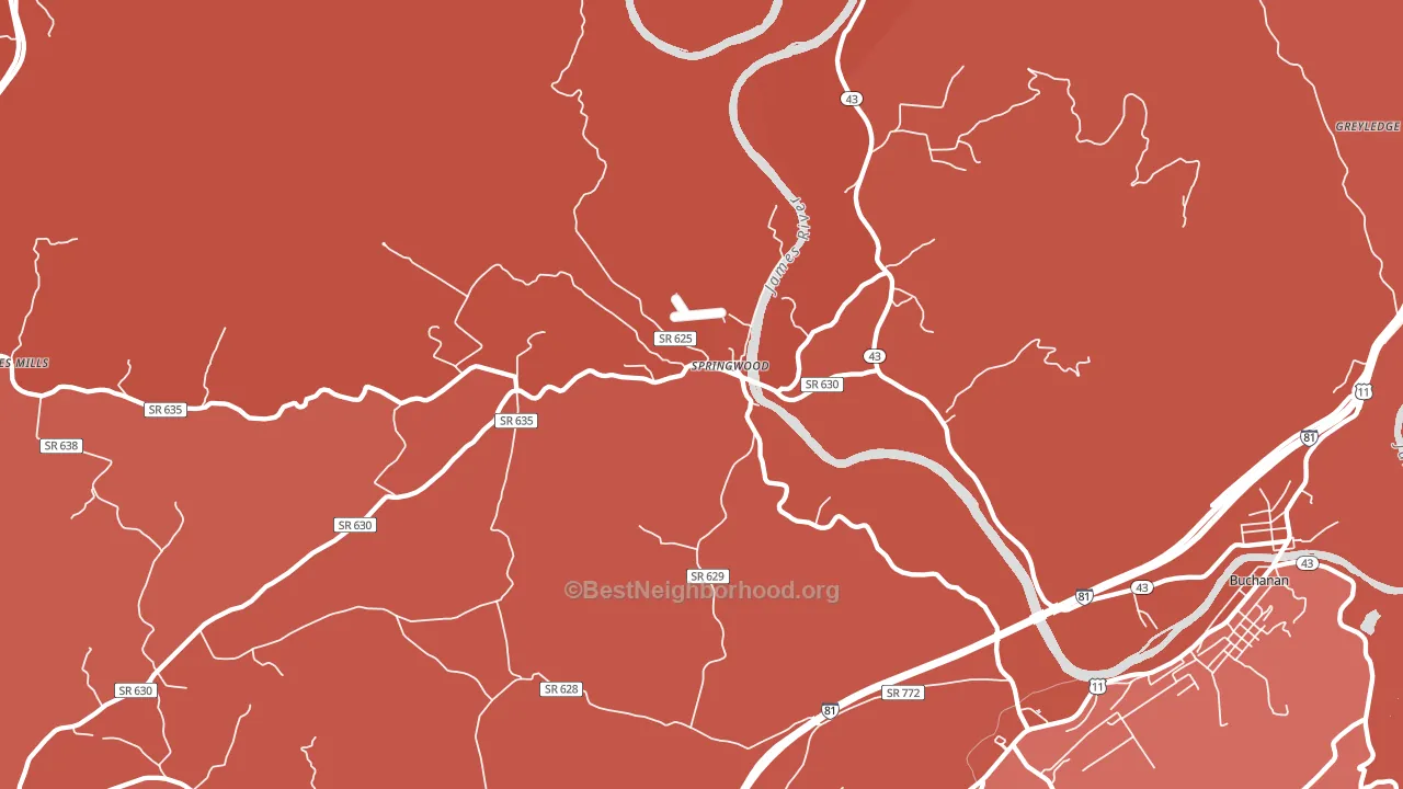 Springwood, VA block-group political-lean map
