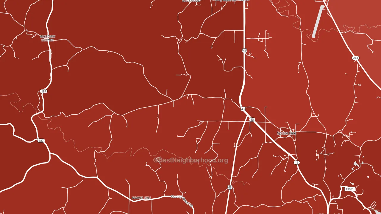 Spruce Pine, AL block-group political-lean map